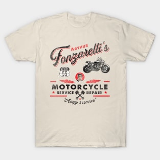 Fonzy Motorcycle Repair & Service Worn Lts T-Shirt